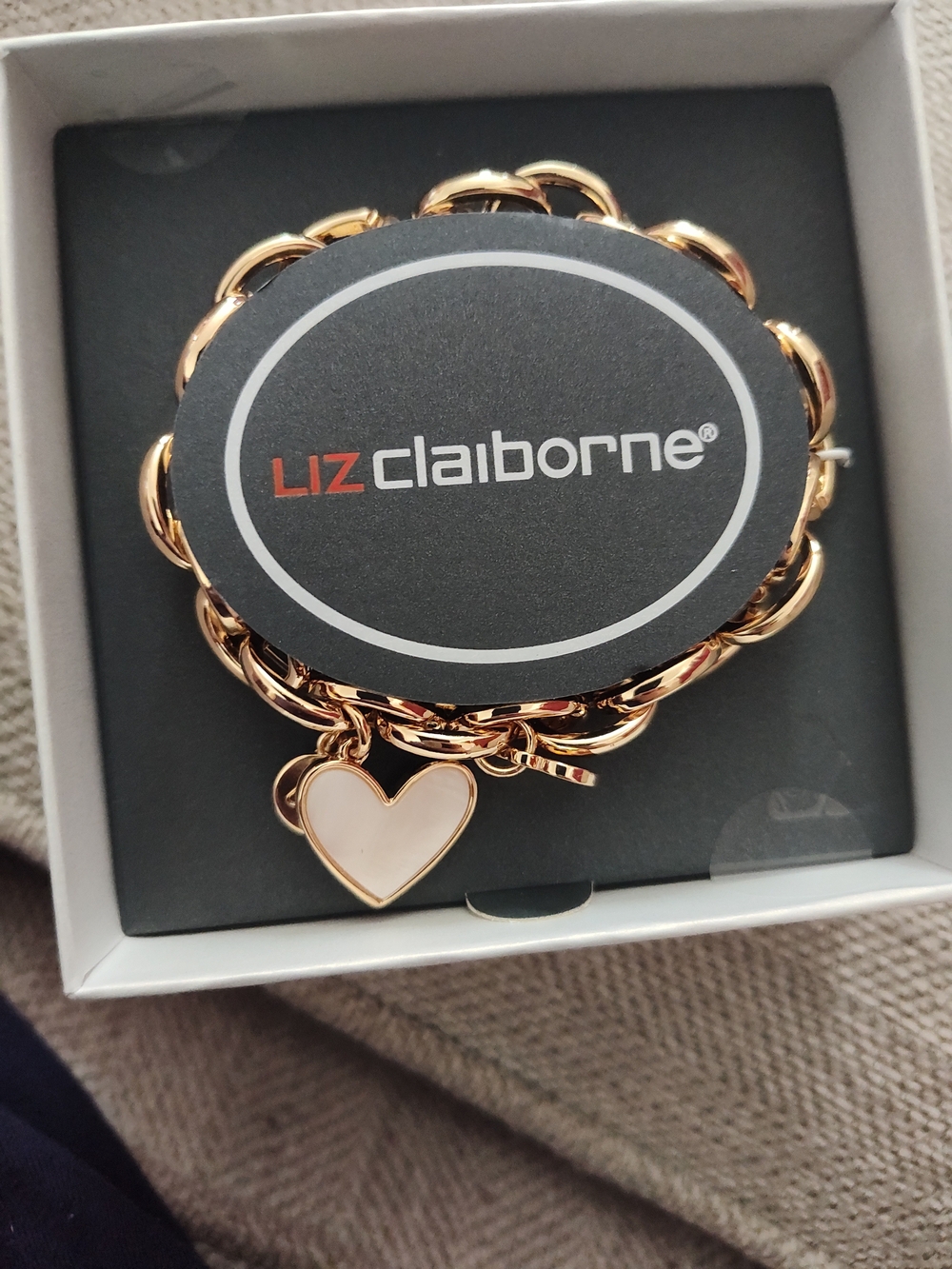 Liz Claiborne Gold-Tone Heart Charm Bracelet - Pink Heart